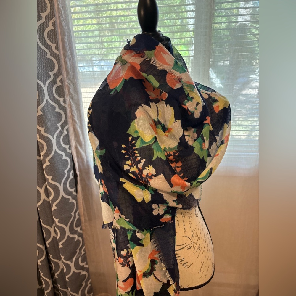 Floral Scarf with Navy Background